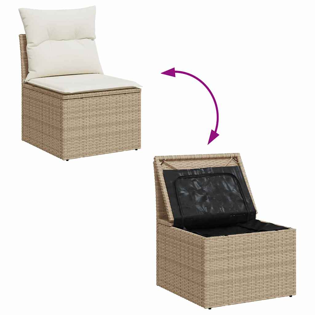 Garten-Sofa-Set mit Speicher 5 pcs Beige Poly Rattan